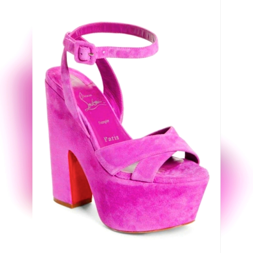 NEW Christian Louboutin Superyaz Ankle Strap Platform Sandal in Kismet size 37.5